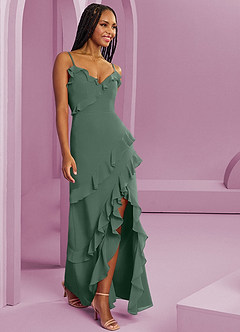 Barbie ♥ Azazie Brautjungfernkleider Etui Chiffon Kleid Eukalyptus image4