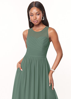 Azazie Nina Bridesmaid Dresses Eucalyptus A-Line Pleated Chiffon Dress image5