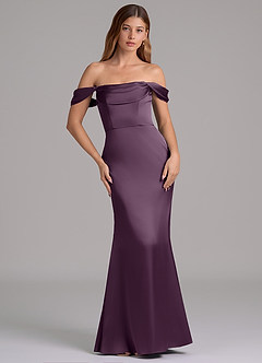Azazie Miley Venta Final Vestido de Ciruela de Satén Elástico de Corte Sirena Convertible con Vestidos sin tirantes image3