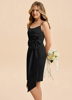 Azazie Nellie Junior Black A-Line Bow Matte Satin Dress image1