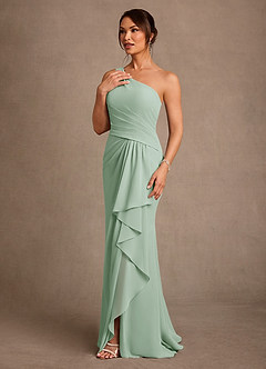 Azazie Floy Mother of the Bride Dresses Agave Sheath One Shoulder Chiffon Dress image2