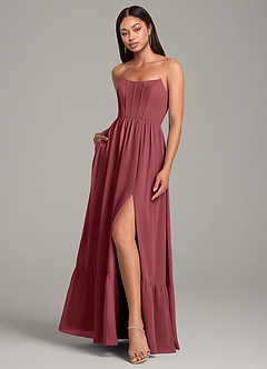 Azazie Kailee Bridesmaid Dresses Merlot A-Line with Pockets Chiffon Dress image4