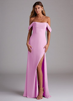 Azazie Saige Bridesmaid Dresses Candy Pink A-Line Off the Shoulder Chiffon Convertible Dress image1