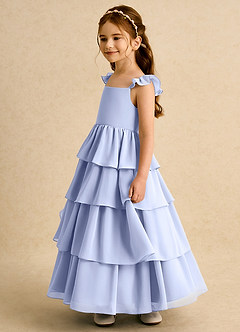 Azazie Boba Blumenmädchenkleider A-Linie Rechteckiger Ausschnitt Chiffon Kleid Eis image7