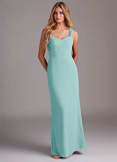 Azazie Denice Bridesmaid Dresses Aqua Sheath Pleated Chiffon Dress image1