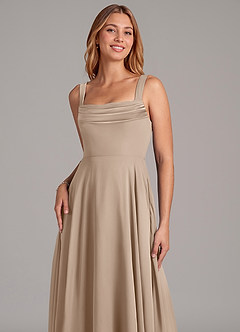 Azazie Shaude Bridesmaid Dresses Taupe A-Line Pleated Chiffon Dress image5
