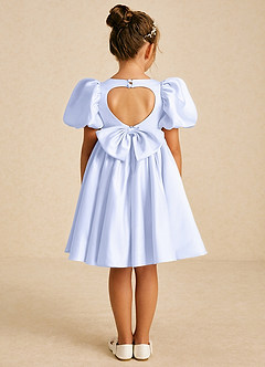 Azazie Muffin Flower Girl Dresses Lavender A-Line with Sleeves Matte Satin Dress image1