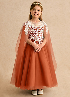 Azazie Dandelion Flower Girl Dresses Burnt Orange Ball-Gown Lace Dress image7