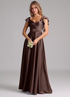 Azazie Leilani Bridesmaid Dresses Ganache A-Line Ruched Stretch Satin Dress image7