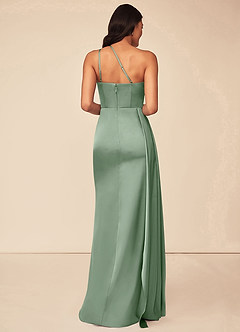 Azazie Maron Bridesmaid Dresses Matcha A-Line One Shoulder Stretch Satin Dress image2
