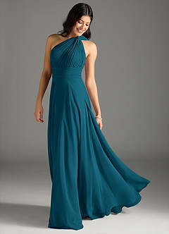 Azazie Charlize Bridesmaid Dresses Ink Blue A-Line One Shoulder Chiffon Dress image1