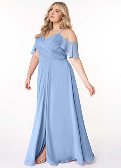 Azazie Dakota Bridesmaid Dresses Steel Blue A-Line V-Neck Pleated Chiffon Dress image10