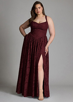Azazie Francis Bridesmaid Dresses Cabernet A-Line Corset Floral Burnout Dress image9