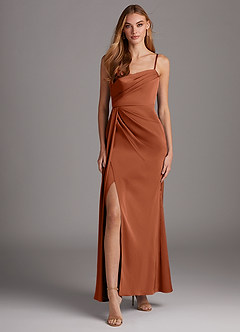 Azazie Bona Final Sale Agave A-Line V-Neck Pleated Stretch Satin Dress image3