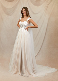 Azazie Katia Abiti da Sposa Abito A-Line in Tulle Pizzo Diamante Bianco Nudo image3