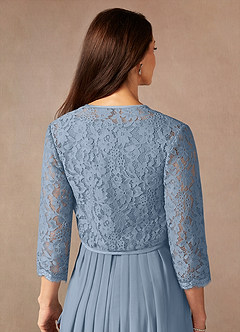 Azazie Ainsling Mère de la mariée Robes Robe Trapèze en Mousseline de soie Dentelle à encolure carrée Bleu Poussiéreux image9
