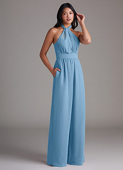 Azazie Lamara Bridesmaid Dresses Steel Blue Off the Shoulder Chiffon Convertible Jumpsuit image12