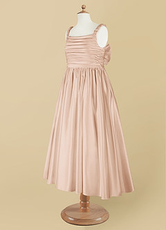 Azazie Cutie Pie Flower Girl Dresses English Rose A-Line Pleated Matte Satin Dress image9