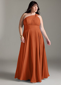 Azazie Charlize Bridesmaid Dresses Burnt Orange A-Line One Shoulder Chiffon Dress image9