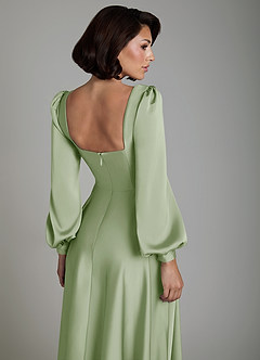 Azazie Solana Bridesmaid Dresses Dusty Sage A-Line Long Sleeve Stretch Satin Dress image4