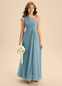 Azazie Brooke Junior Moody Blue A-Line Side Slit Chiffon Dress image3