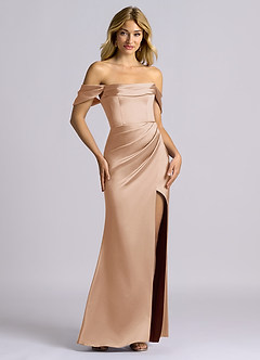 Azazie Auden Bridesmaid Dresses English Rose Sheath Off the Shoulder Stretch Satin Convertible Dress image7