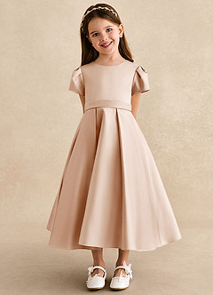 Azazie Princess vestidos de niña de las flores Vestido de Rosa Inglesa de Satin Mate de Corte En A con Plisado image6
