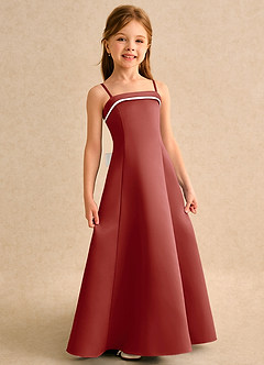 Azazie Izel Girls Formal vestidos de niña de las flores Vestido de Marfil Terracotta de Satin Mate de Corte en A con Plisado image3
