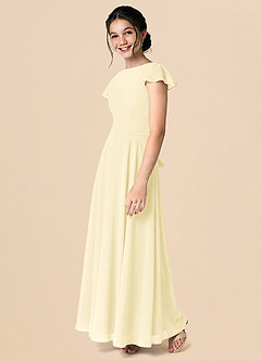 Azazie Payton Lemon Sorbet A-Line Bow Chiffon Dress image5