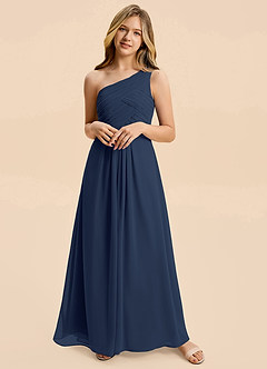 Azazie Emmie Junior Dark Navy A-Line Pleated Chiffon Dress image3