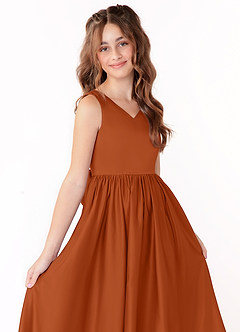 Azazie Hathaway Junior A-Linie Schleifen Matte Satin Kleid Gebranntes Orange image5