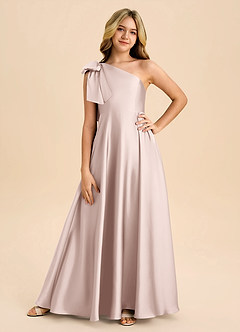 Azazie Penguin Junior Abito A-Line in Raso Elasticizzato Fiocco Rosa Rossore image3