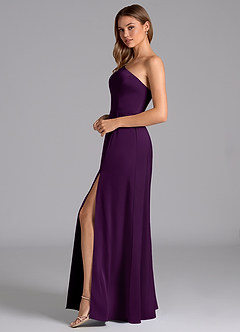 Azazie Trina Jurken voor bruidsmeisjes Jurk van Stretch Satijn met A-Lijn One-Shoulder Druif image5