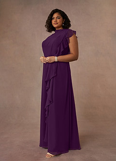 Azazie Narine Mother of the Bride Dresses Grape A-Line High Neckline Pleated Chiffon Dress image15