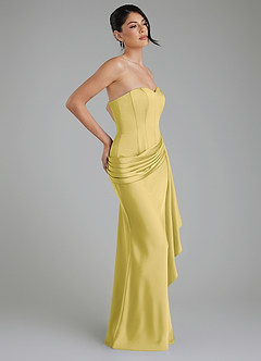 Azazie Draya Bridesmaid Dresses Canary Mermaid Strapless Stretch Satin Dress image7