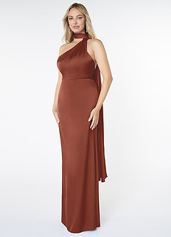 Azazie Kaylani Bridesmaid Dresses Auburn Mermaid High Neck Stretch Satin Dress image3