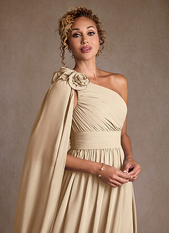 Azazie Lancaster vestidos de madre de la novia Vestido de Champán de Gasa de Corte en A con Hombro unilateral image4