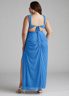 Azazie Jesaphine Brautjungfernkleider Etui Gerafft Gittergewebe Kleid Blauhäher image10