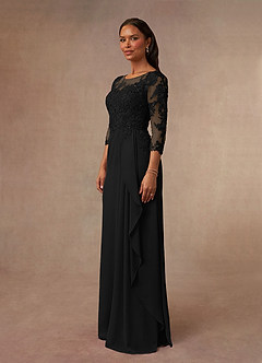 Azazie Calanthe Mother of the Bride Dresses Black A-Line Scoop Chiffon Dress image2