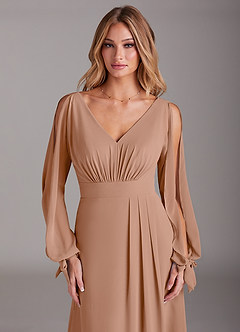 Azazie Matilda Bridesmaid Dresses Champagne Rose A-Line Long Sleeve Chiffon Dress image6