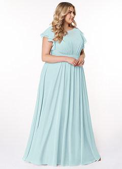 Azazie Daphne Bescheiden Bruidsmeisjekleding A-Lijn Geruffeld Chiffon Vloerlengte Jurk image9