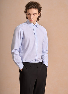 front Aiden White Ice Blue 100% Cotton Non-Iron Striped Dress Shirt