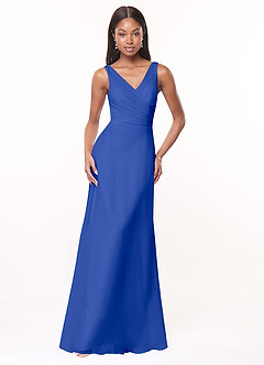 Azazie Nala Abiti da Damigella Abito A-Line in Chiffon Plissettato Blu Reale image1