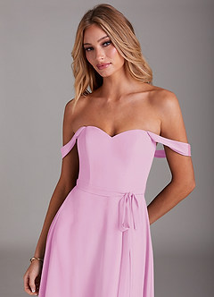 Azazie Aaron Final Sale Candy Pink A-Line Off the Shoulder Chiffon Convertible Dress image7