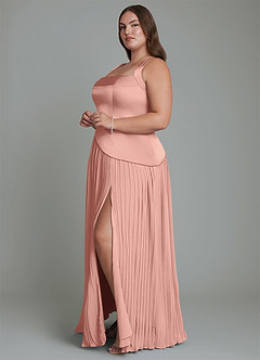 Azazie Stephanie Robes de demoiselle d'honneur Robe Trapèze en Satin extensible Plissé Rosette image10