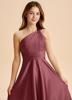 Azazie Charlize Junior Jurk van Stretch Satijn met A-Lijn Geplooid Woestijnroos image6