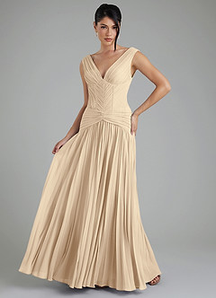 Azazie Kima Bridesmaid Dresses Champagne A-Line Pleated Chiffon Dress image1