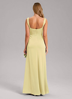 Azazie Frostine Bridesmaid Dresses Lemon Sorbet A-Line Bow Stretch Satin Dress image2