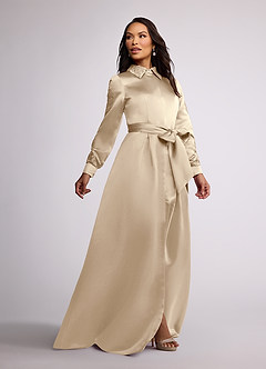 Azazie Ruth Mother of the Bride Dresses Champagne A-Line Lace Matte Satin Dress image2