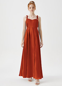 Azazie Rosey Junior A-Linie Herzausschnitt Metallischer Satin Kleid Paprika image6